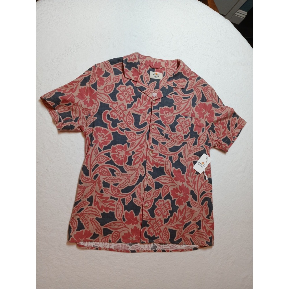 NWT Marine Layer Mens Small Stretch Selvage Resort Shirt Black Multi Floral $108